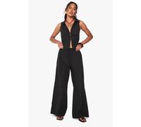 boohoo Women's Drawstring Waist Poplin Wide Leg Trousers in Black | Size: 10