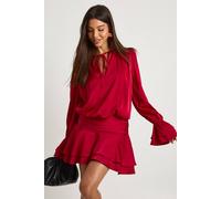 boohoo Women's Drop Hem Satin Skater Dress in Wine | Size: 12