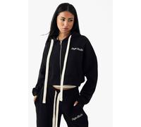 boohoo Women's Dsgn Studio Contrast Drawcord Boxy Crop Hoodie in Black | Size: Large