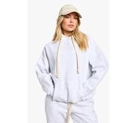 boohoo Women's Dsgn Studio Embroidered Contrast Drawcord Oversized Hoodie in Ash Grey | Size: Small