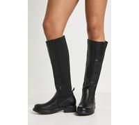 boohoo Women's Elastic Panel Flat Knee High Boots in Black | Size: 7