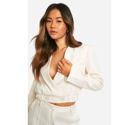 boohoo Women's Elasticated Waist Tailored Longline Bomber Jacket in Ecru | Size: 6