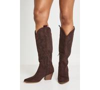 boohoo Women's Embellished Detail Western Boots in Chocolate | Size: 5