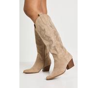 boohoo Women's Embellished Detail Western Boots in Taupe | Size: 8