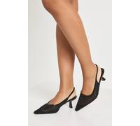 boohoo Women's Embellished Mesh Slingback Court Heels in Black | Size: 3