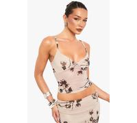 boohoo Women's Embellished Printed Mesh Lined Strappy Cami Top in Nude | Size: 16