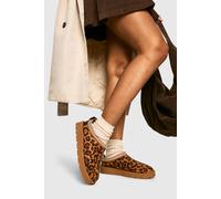 boohoo Women's Embroidered Leopard Cosy Mules | Size: 3