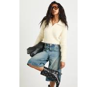 boohoo Women's Eyelash Knit Collar Detail Crop Jumper in Ecru | Size: Medium