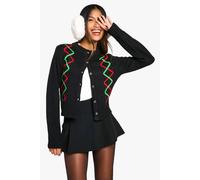boohoo Women's Fairisle Christmas Button Cardigan in Black | Size: Small