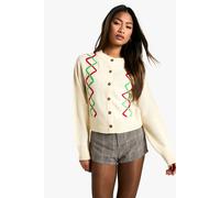 boohoo Women's Fairisle Christmas Button Cardigan in Cream | Size: Small