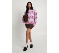 boohoo Women's Fairisle Gingerbread Christmas Jumper in Lilac | Size: Medium