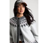 boohoo Women's Fairisle Knit High Neck Cardigan in Grey | Size: Small