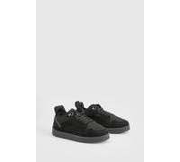 boohoo Women's Faux Fur Lined Low Top Trainers Shoe in Black | Size: 3