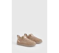 boohoo Women's Faux Fur Lined Low Top Trainers Shoe in Taupe | Size: 3