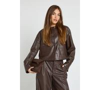 boohoo Women's Faux Leather Boxy Collarless Shirt in Chocolate | Size: 8