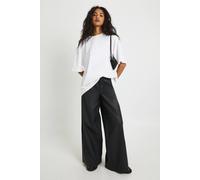 boohoo Women's Faux Leather Cinch Waist Wide Leg Trouser in Black | Size: 10