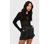 boohoo Women's Faux Leather Look High Waisted Short in Black | Size: 6