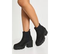 boohoo Women's Faux Suede Chunky Block Heel Chelsea Boots in Black | Size: 4