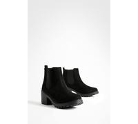 boohoo Women's Faux Suede Cleated Chunky Chelsea Boots in Black | Size: 5