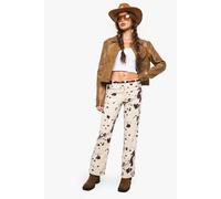 boohoo Women's Faux Suede Cow Print Flare Trousers in Brown | Size: 8