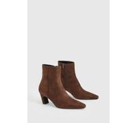 boohoo Women's Faux Suede Flared Heel Pointed Ankle Boot in Brown | Size: 8