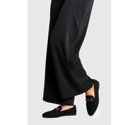 boohoo Women's Faux Suede Round Toe Single Bar Trim Loafers in Black | Size: 5