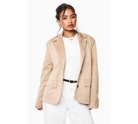 boohoo Women's Faux Suede Single Breast Blazer in Beige | Size: 8