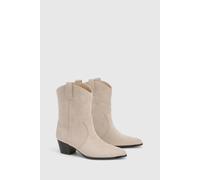 boohoo Women's Faux Suede Tab Detail Western Cowboy Ankle Boots in Beige | Size: 7