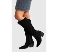 Boohoo Faux Suede Western Cowboy Boots In Black black 3