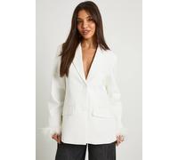 boohoo Women's Feather Cuff Oversized Blazer in Ivory | Size: 16