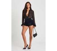 boohoo Women's Feather Trim Chiffon Shirt in Black | Size: 6