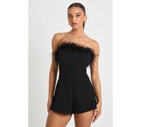 boohoo Women's Feather Trim Flippy Playsuit in Black | Size: 10