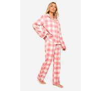 boohoo Women's Flannel Check Oversized Long Sleeve Shirt & Trousers Pyjama Set in Pink | Size: 12