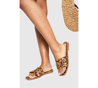 boohoo Women's Flat Studded Strap Sandals in Leopard | Size: 3