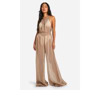 boohoo Women's Floaty Beacxh Jumpsuit in Taupe | Size: Medium