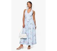 boohoo Women's Floral Bengaline Plunge Midaxi Dress in Blue | Size: 14