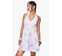 boohoo Women's Floral Bengaline Plunge Mini Dress in Lilac | Size: 14