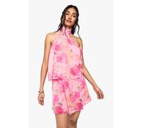 boohoo Women's Floral Chiffon Scarf Detail Mini Dress in Pink | Size: 16