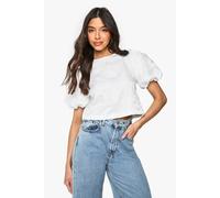 boohoo Women's Floral Jacquard Tie Back Puff Sleeve Smock Top in Ivory | Size: 12