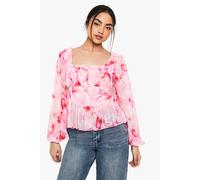 boohoo Women's Floral Print Ruffle Hem Woven Corset Top in Pink | Size: 6
