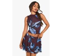 boohoo Women's Floral Printed Mesh Tank Top in Chocolate | Size: 12