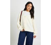 boohoo Women's Flower Corsage Oversized Boyfriend Cardigan in Cream | Size: Large