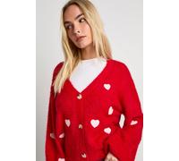 boohoo Women's Fluffy Knit Heart Embroidered Oversized Knitted Cardigan in Red | Size: Medium