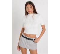 boohoo Women's Fluffy Rib Knitted Top in Cream | Size: Large