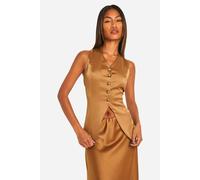 boohoo Women's Fluid Premium Satin Longline Waistcoat in Mocha | Size: 8