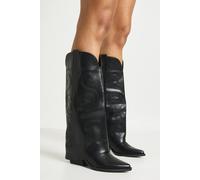 boohoo Women's Fold Down Western Cowboy Boots in Black | Size: 6
