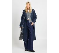 boohoo Women's Frayed Seam Denim Trench Coat in Indigo | Size: 16