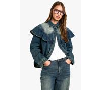 boohoo Women's Frill Detail Denim Shirt in Mid Blue | Size: 10
