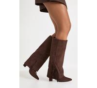 boohoo Women's Fringe Detail Fold Down Block Heel Boots in Chocolate | Size: 4