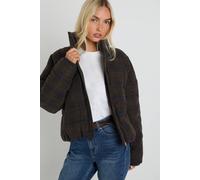 boohoo Women's Funnel Neck Check Puffer Jacket in Brown | Size: 12